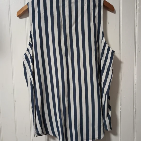Ana Blue and White Striped Women's Top Small - Picture 2 of 9
